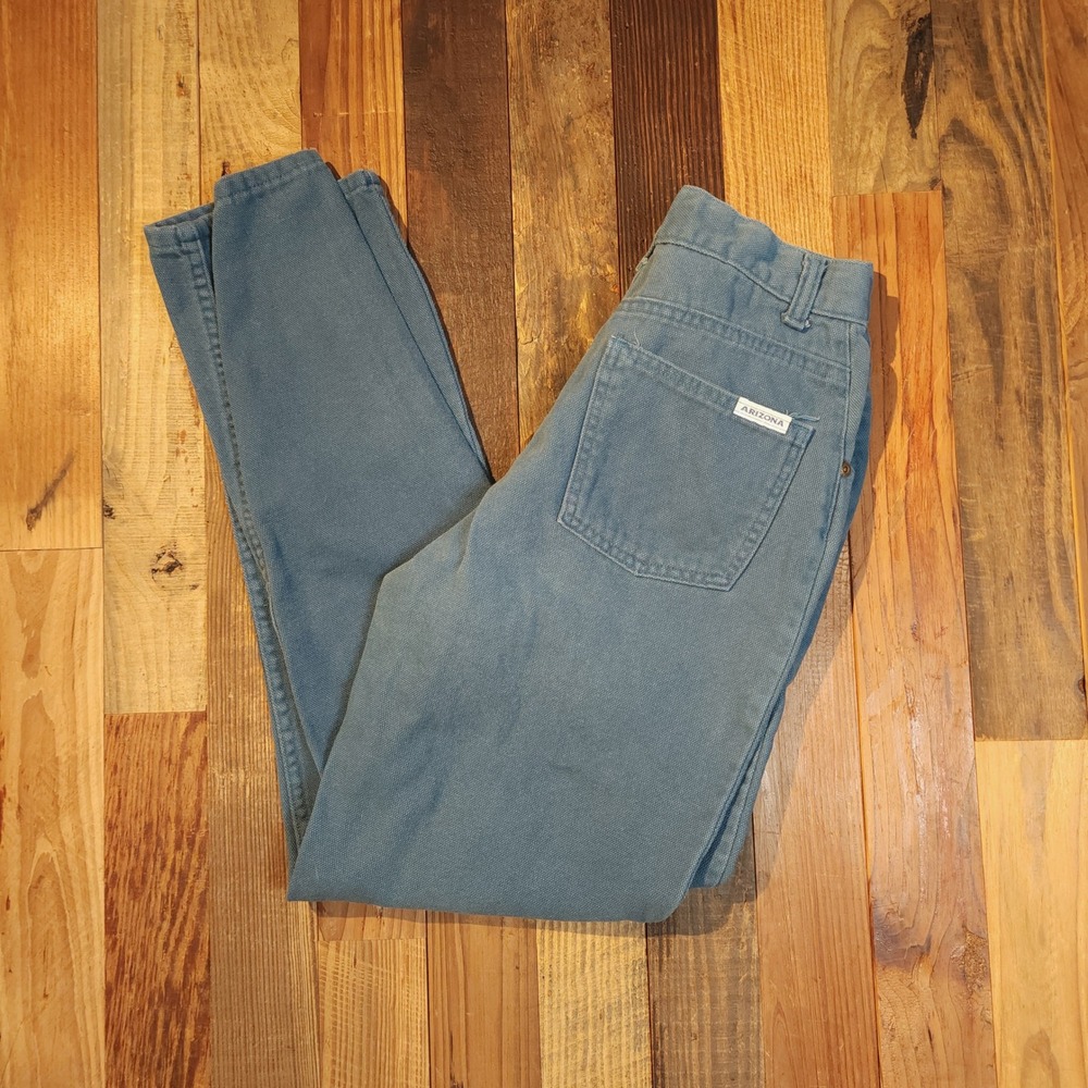 Vintage Arizona Jean Co High Waisted Button Fly Canvas Pants Teal Blue USA 7 Avg